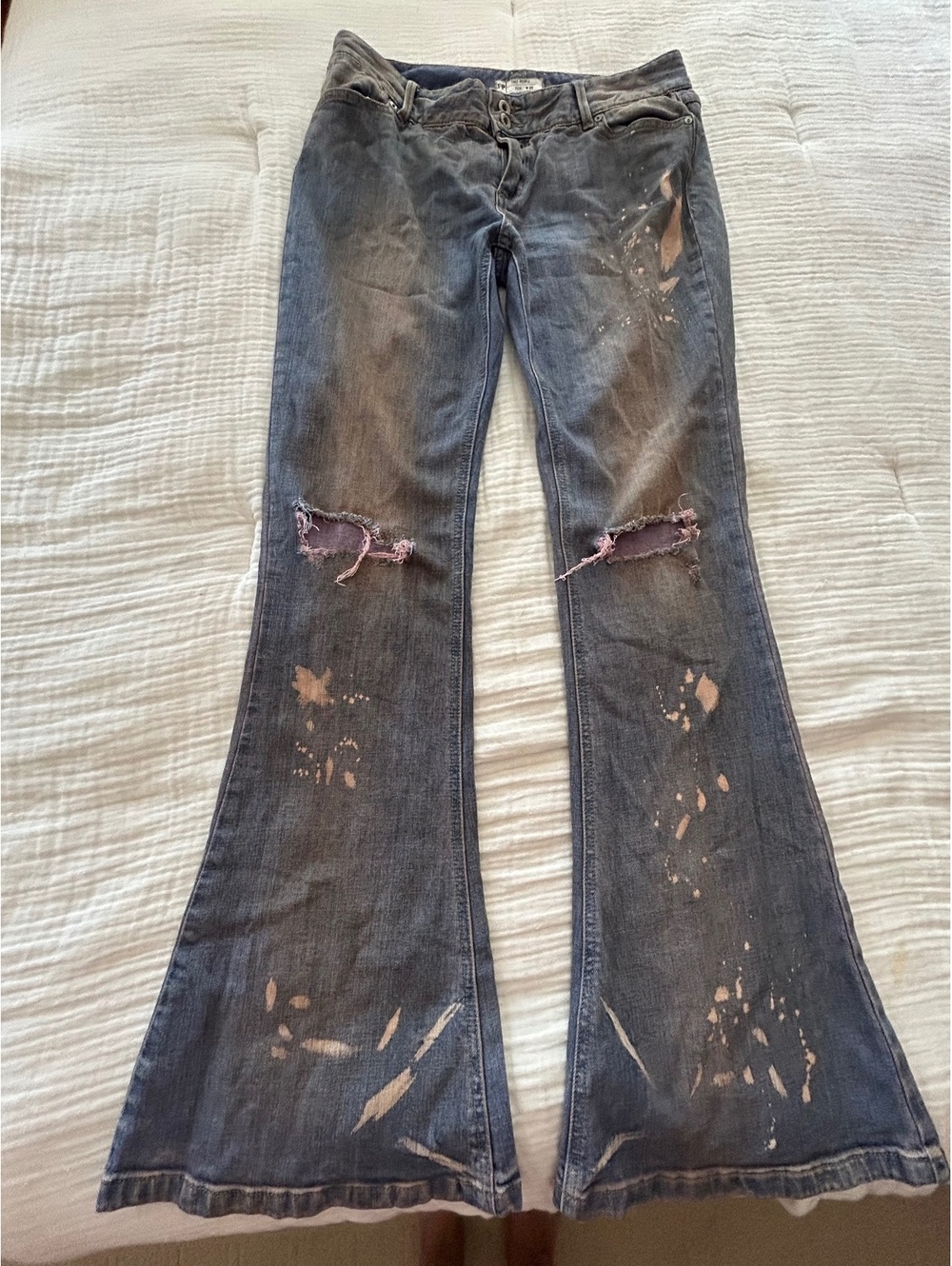 Free People Galaxy Distressed Low Rise Flared Leg Jeans